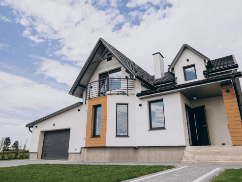 Modern residential house with blue sky